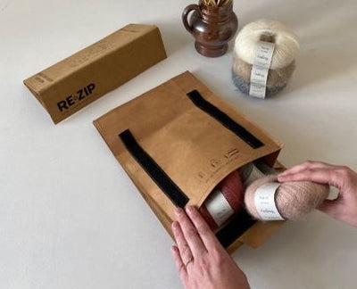 Sustainable yarn delivered in sustainable Re-zip packaging