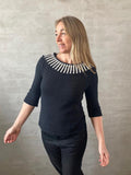 Bellis blouse by Hanne Falkenberg, No 21 knitting kit | Black (406), Ivory (405)