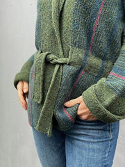 Cordelia jacket by Hanne Falkenberg, knitting kit | 28 Moss, 41 Petrol, 56 Iris, 73 Thunder blue