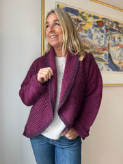 Gloria jacket by Hanne Falkenberg, knitting kit | 95 Plum, 64 Wine red, 58 Raspberry