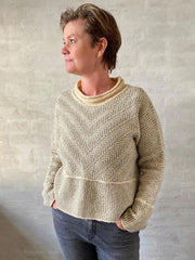 Jazz cardigan/sweater by Hanne Falkenberg, knitting kit | 01 Winter white, 108 Mushroom