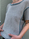 Mikko t-shirt by Hanne Falkenberg, No 21 knitting kit | Pearl grey (404 / 8945), Ivory (405), Dusty Petrol (421 / 175107)