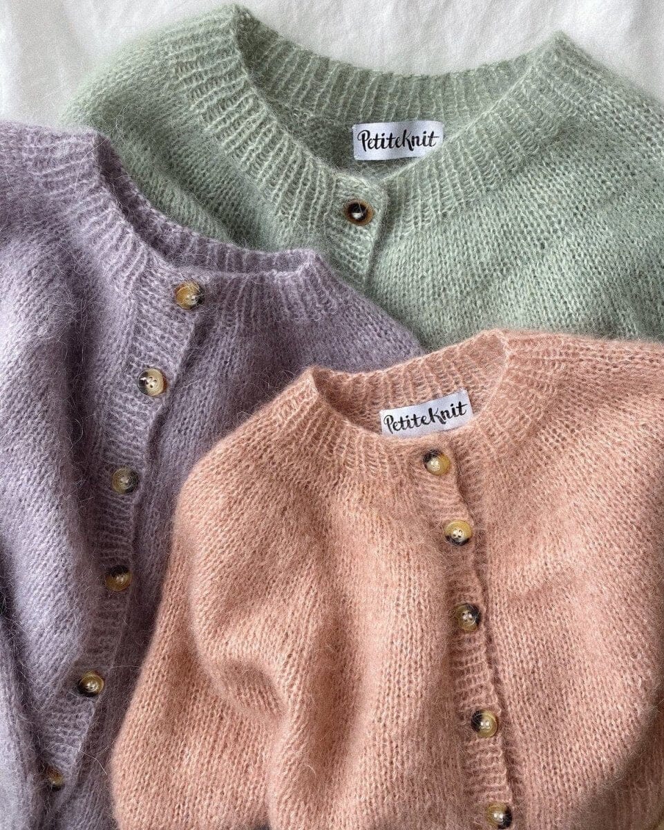 Novice Cardigan Mohair Edition from PetiteKnit, silk mohair yarn kit (