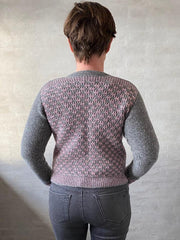 Print jakke af Hanne Falkenberg, strikkekit | 75 Grey, 62 Dusty rose