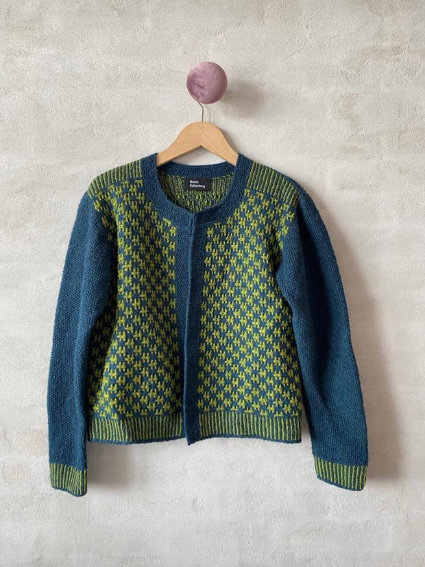 Print jacket by Hanne Falkenberg, knitting kit | 41 Petrol, 33 Apple green