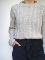 Vertical Stripes, light grey knitted sweater designed by PetiteKnit,