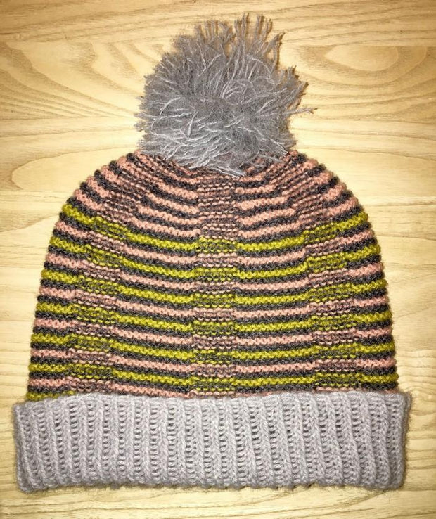 Advent yarn scraps hat, knitted hat with stripes in different colors and yarns 