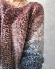 Aud cardigan with red-grey dip dye, knit in Isager Spinni and Silk Mohair - Önling Nordic knitting patterns and yarn