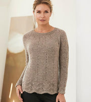Axis light knitted sweater with lace pattern along the bottom edge, made in beige and brown Isager Alpaca and Highland Wool