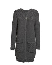 Beatrice long cozy cardigan with smock pattern, knitted in soft and sustainable Önling No 2, 100% merino wool. 