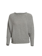 Benedicte sweater with bat (dolman) sleeves, knitted in light grey Önling no 2, 100% merino wool.