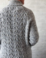 Buster cardigan with lace pattern on back, knit in Isager Aran Tweed - Önling Nordic knitting patterns and yarn