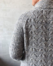 Buster cardigan with lace pattern on back, knit in Isager Aran Tweed - Önling Nordic knitting patterns and yarn