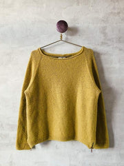 Caroline classic raglan sweater in yellow, made in Önling no 1 merino wool, the front