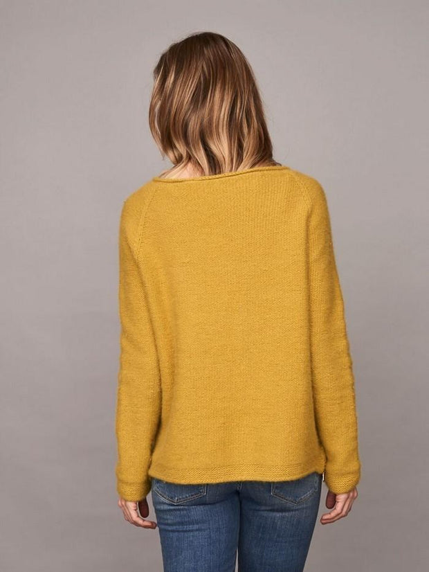 Caroline classic raglan sweater in yellow, made in Önling no 1 merino wool, the back