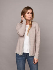 Charlie cardigan, classic striped cardigan knitted in Önling no 2 merino wool, grey and light pink