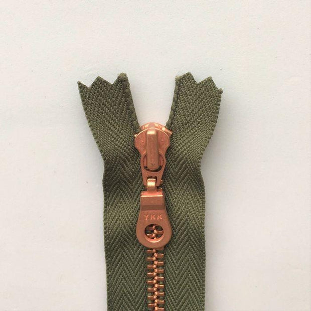 Copper zipper from Önling, 6 cm, army green