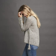 Dagmar classic, knitted grey sweater with braids at the sides, made in Isager alpaca and spinni wool, the side