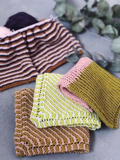 Yarnkit for Katrine’s 3 favourite dishcloths in organic yarn retrills diagonal
