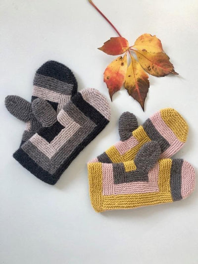 Knitting pattern for Log Cabin mittens (Advent 2018).