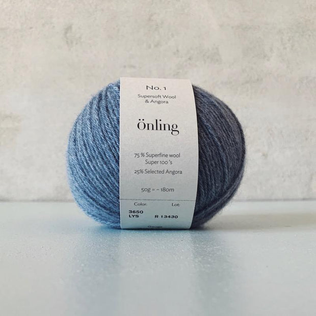 Önling No 1 is sustainable yarn made of merino wool and angora, pigeon blue