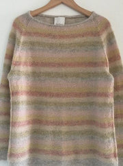Summer in Denmark - a light, cozy sweater with narrow stripes in soft colors, made in Isager Spinni wool and Silk Mohair