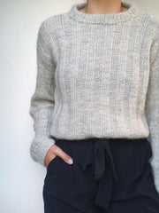 Vertical Stripes, light grey knitted sweater designed by PetiteKnit, 